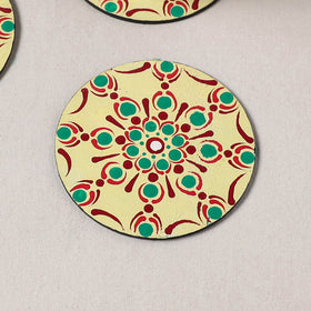 Yellow - Mandala Art Handpainted Wooden Coasters (Set of 6) 05