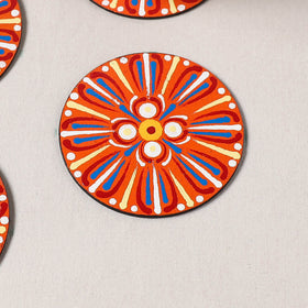 Red - Mandala Art Handpainted Wooden Coasters (Set of 6) 06