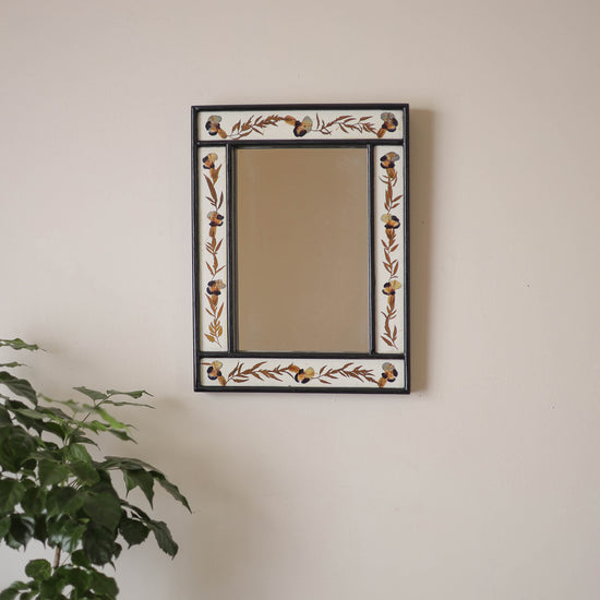 Vertical - Natural Flower Art Work Wooden Wall Mirror (15 x 11 in)