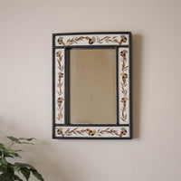 Vertical - Natural Flower Art Work Wooden Wall Mirror (15 x 11 in)