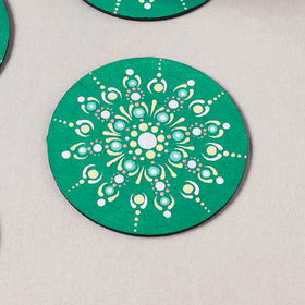 Green - Mandala Art Handpainted Wooden Coasters (Set of 6) 07