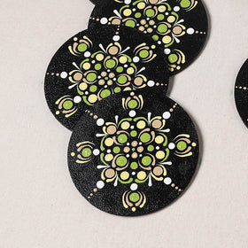 Black - Mandala Art Handpainted Wooden Coasters (Set of 6) 08