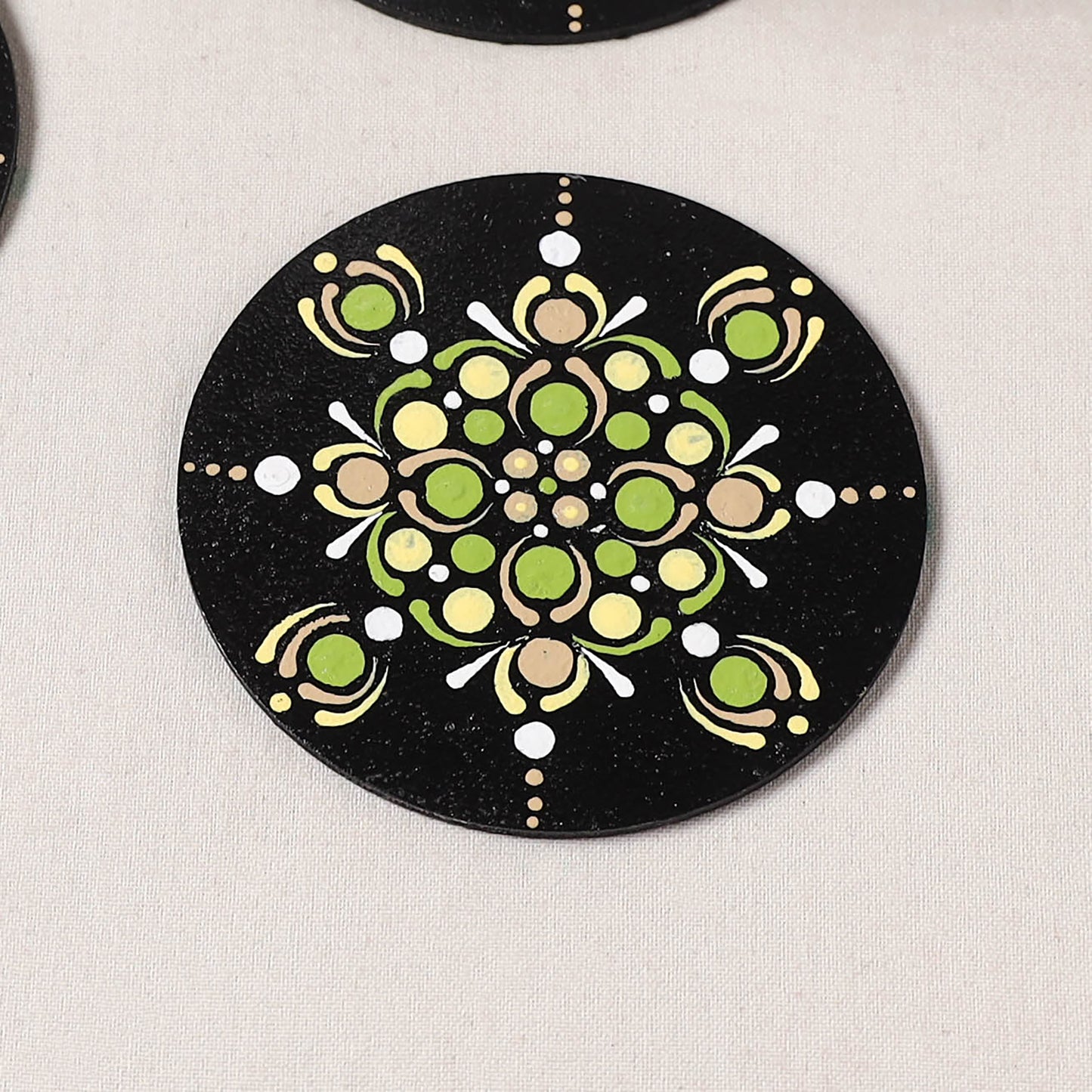 Black - Mandala Art Handpainted Wooden Coasters (Set of 6) 08