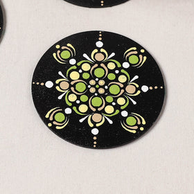 Black - Mandala Art Handpainted Wooden Coasters (Set of 6) 08