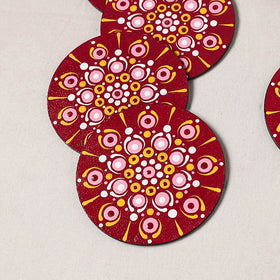Red - Mandala Art Handpainted Wooden Coasters (Set of 6) 09