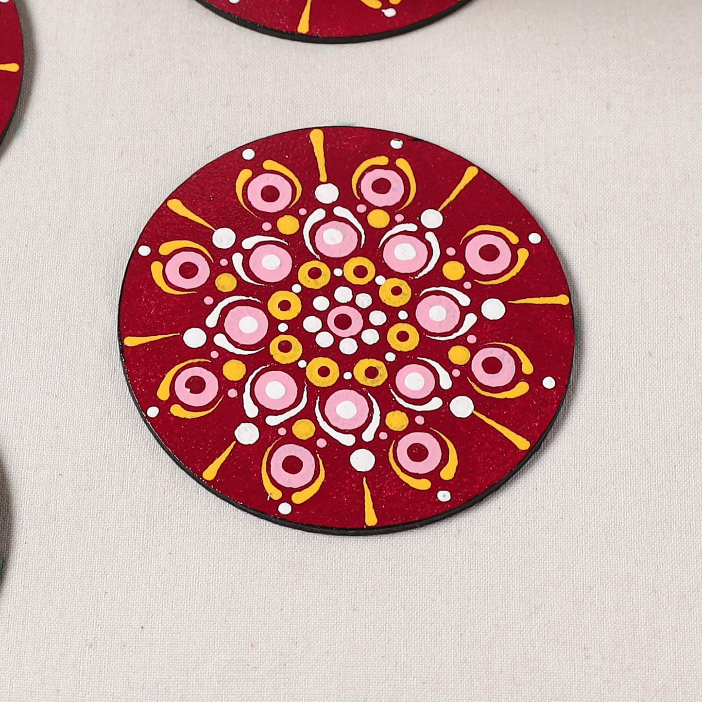 Red - Mandala Art Handpainted Wooden Coasters (Set of 6) 09