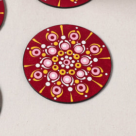 Red - Mandala Art Handpainted Wooden Coasters (Set of 6) 09