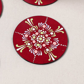 Red - Mandala Art Handpainted Wooden Coasters (Set of 6) 10