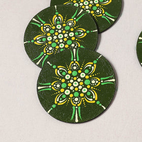 Green - Mandala Art Handpainted Wooden Coasters (Set of 6) 11