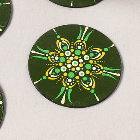 Green - Mandala Art Handpainted Wooden Coasters (Set of 6) 11
