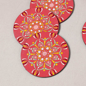 Red - Mandala Art Handpainted Wooden Coasters (Set of 6) 12