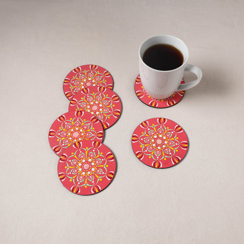 Red - Mandala Art Handpainted Wooden Coasters (Set of 6) 12