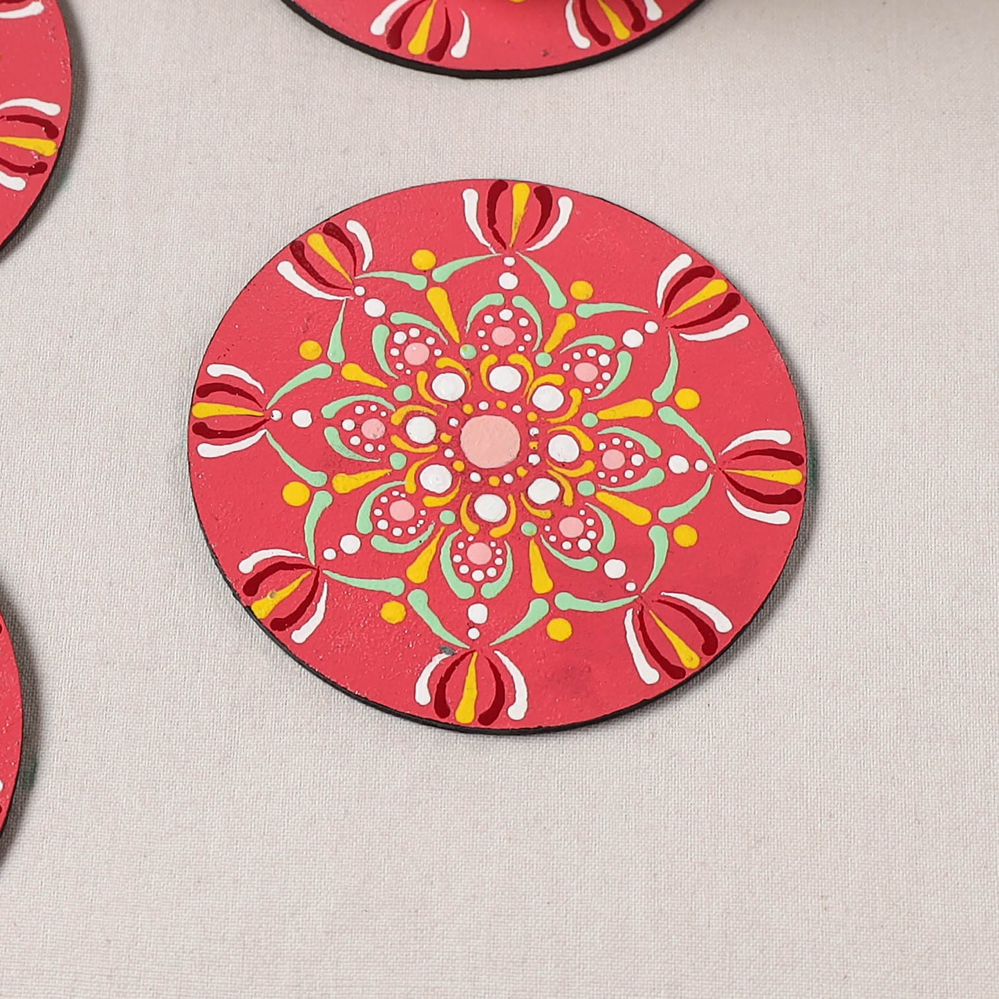 Red - Mandala Art Handpainted Wooden Coasters (Set of 6) 12