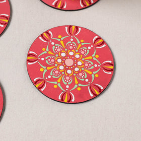 Red - Mandala Art Handpainted Wooden Coasters (Set of 6) 12