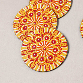 Yellow - Mandala Art Handpainted Wooden Coasters (Set of 6) 13