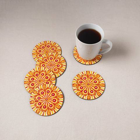 Yellow - Mandala Art Handpainted Wooden Coasters (Set of 6) 13
