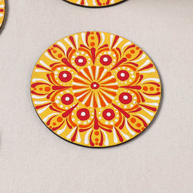 Yellow - Mandala Art Handpainted Wooden Coasters (Set of 6) 13