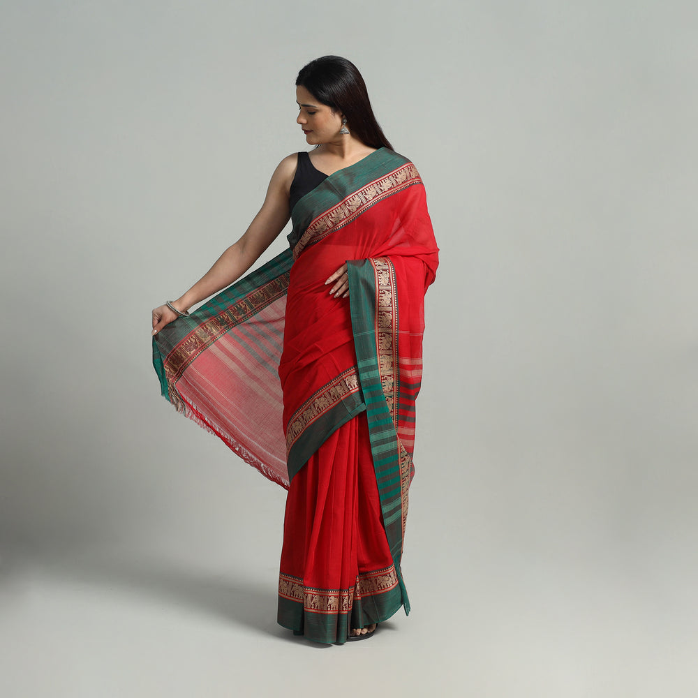 Red - Mercerised Cotton Thread Border Dharwad Saree 08