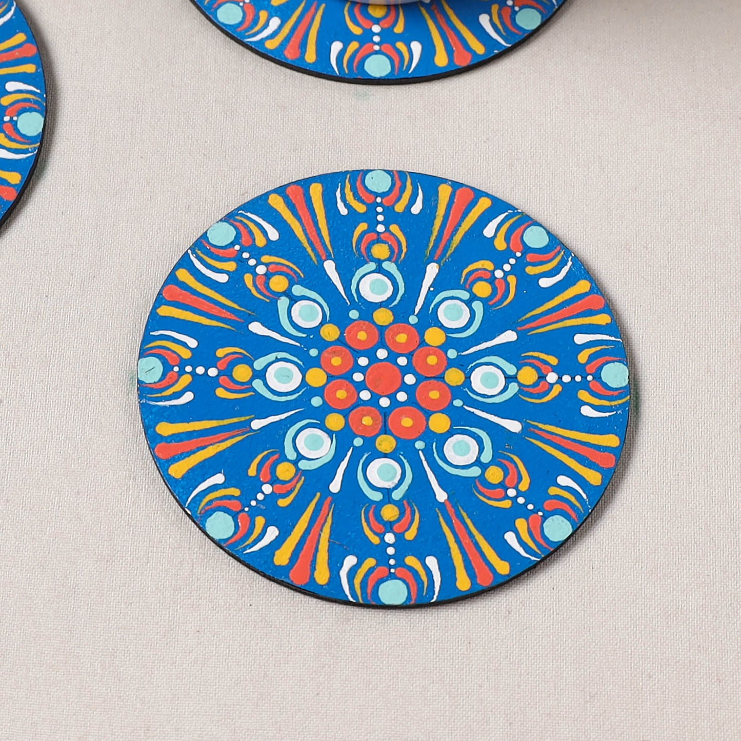 Blue - Mandala Art Handpainted Wooden Coasters (Set of 6) 14