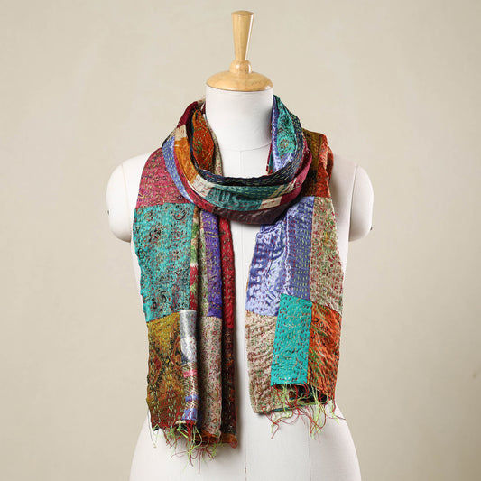 Multicolor - Bengal Kantha Embroidery Patchwork Reversible Silk Cotton Stole
