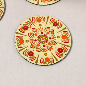 Yellow - Mandala Art Handpainted Wooden Coasters (Set of 6) 15