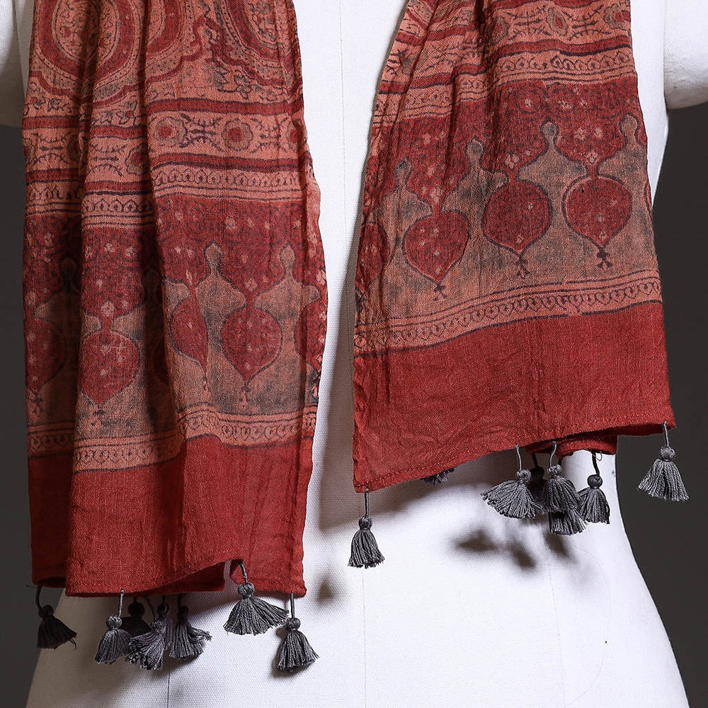 Red - Ajrakh Block Printed Pure Woolen Stole