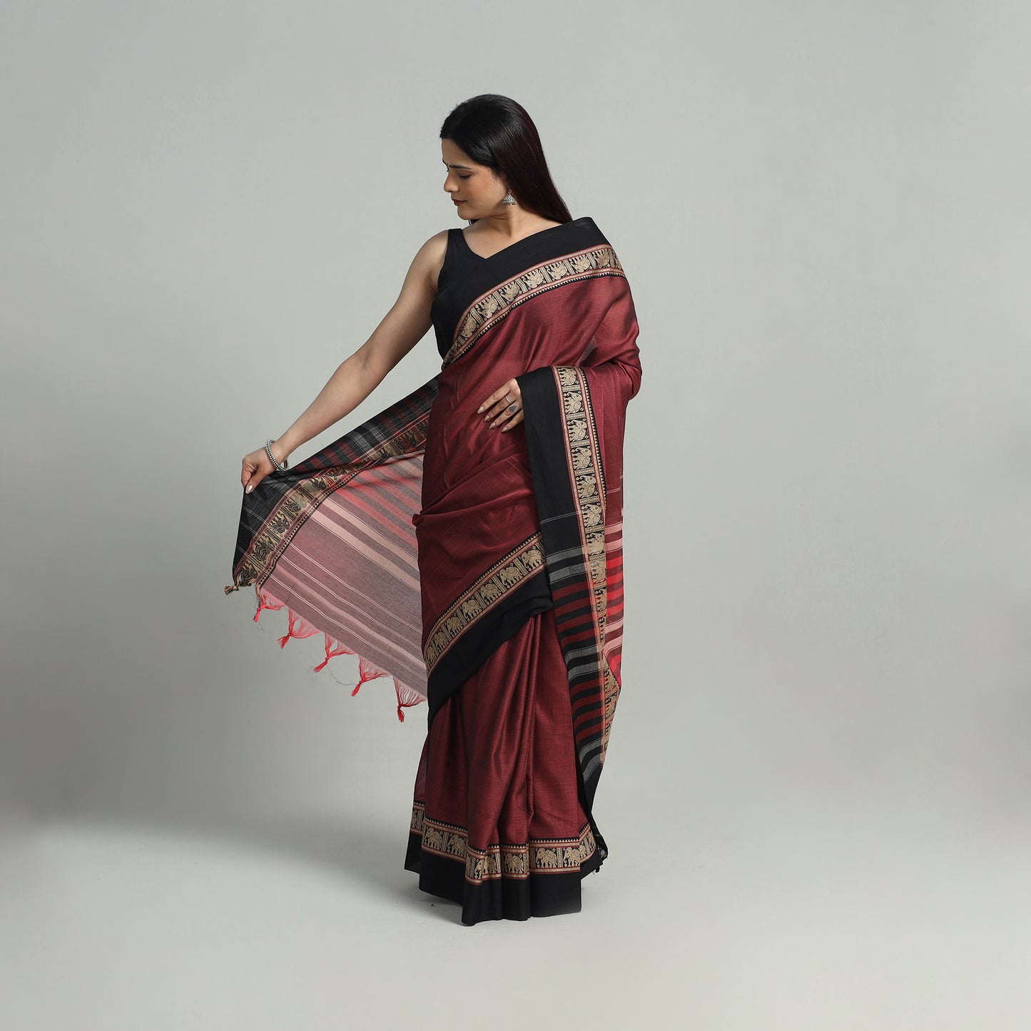 Mercerised Cotton Thread Border Dharwad Saree 09