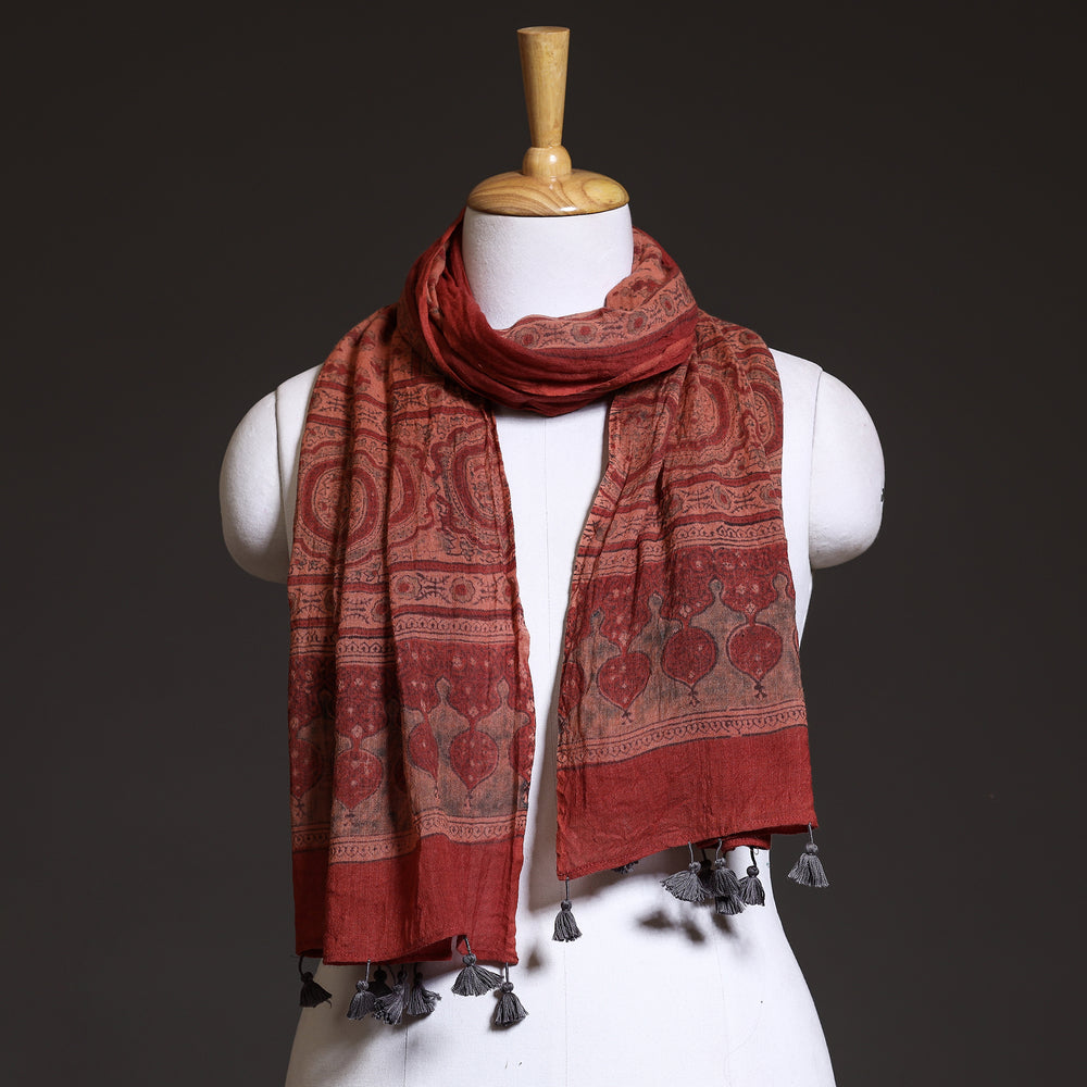 Red - Ajrakh Block Printed Pure Woolen Stole