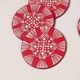 Red - Mandala Art Handpainted Wooden Coasters (Set of 6) 17