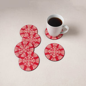 Red - Mandala Art Handpainted Wooden Coasters (Set of 6) 17
