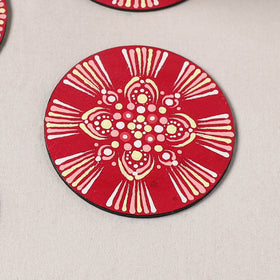 Red - Mandala Art Handpainted Wooden Coasters (Set of 6) 17