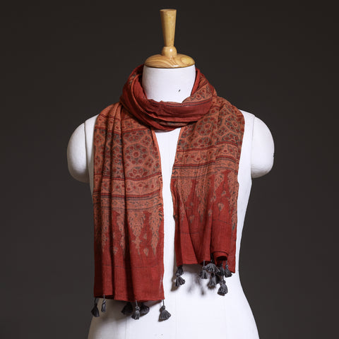 Red - Ajrakh Block Printed Pure Woolen Stole