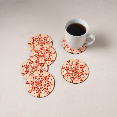 Peach - Mandala Art Handpainted Wooden Coasters (Set of 6) 18