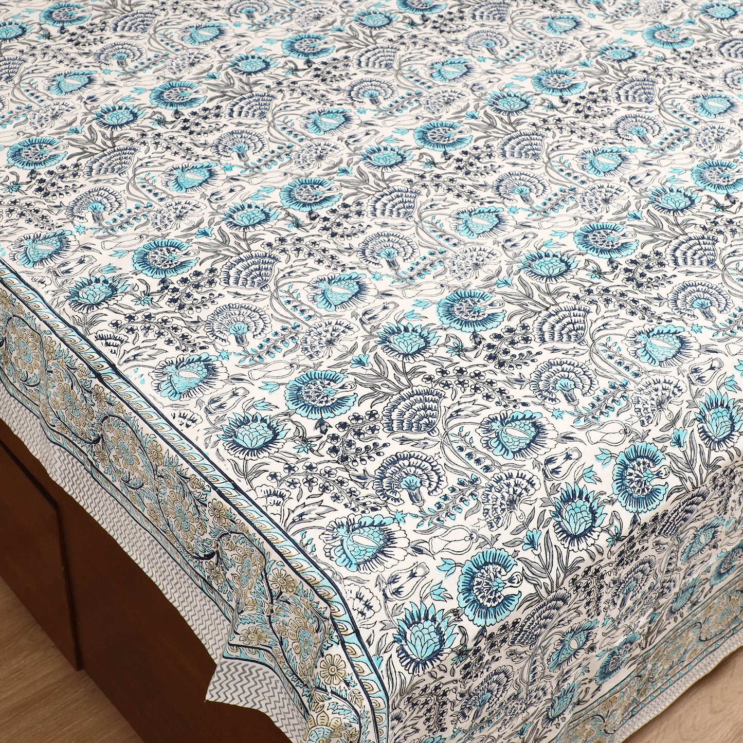 Sanganeri Hand Block Print Cotton Double Bedsheet Set (108 x 90 in) 05