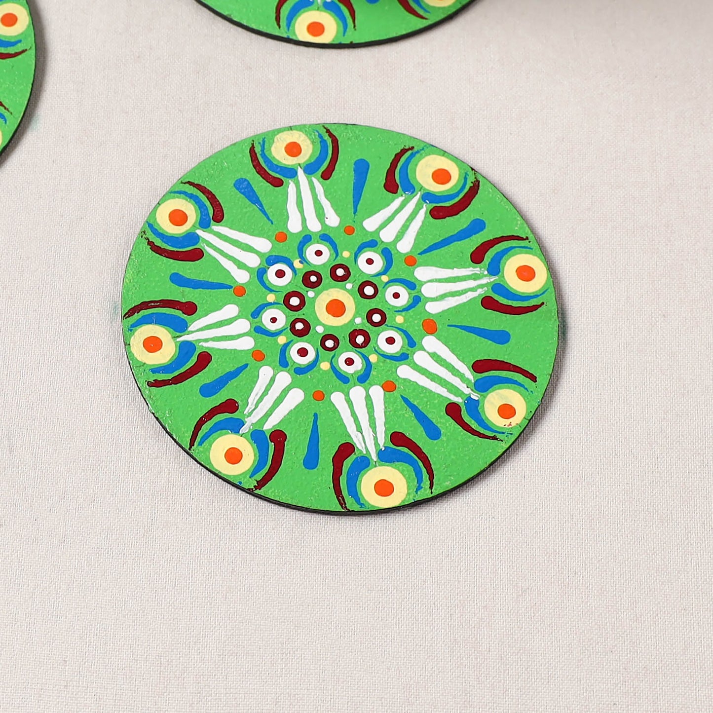 Green - Mandala Art Handpainted Wooden Coasters (Set of 6) 19