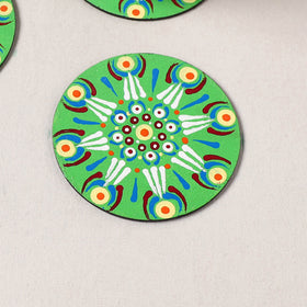 Green - Mandala Art Handpainted Wooden Coasters (Set of 6) 19