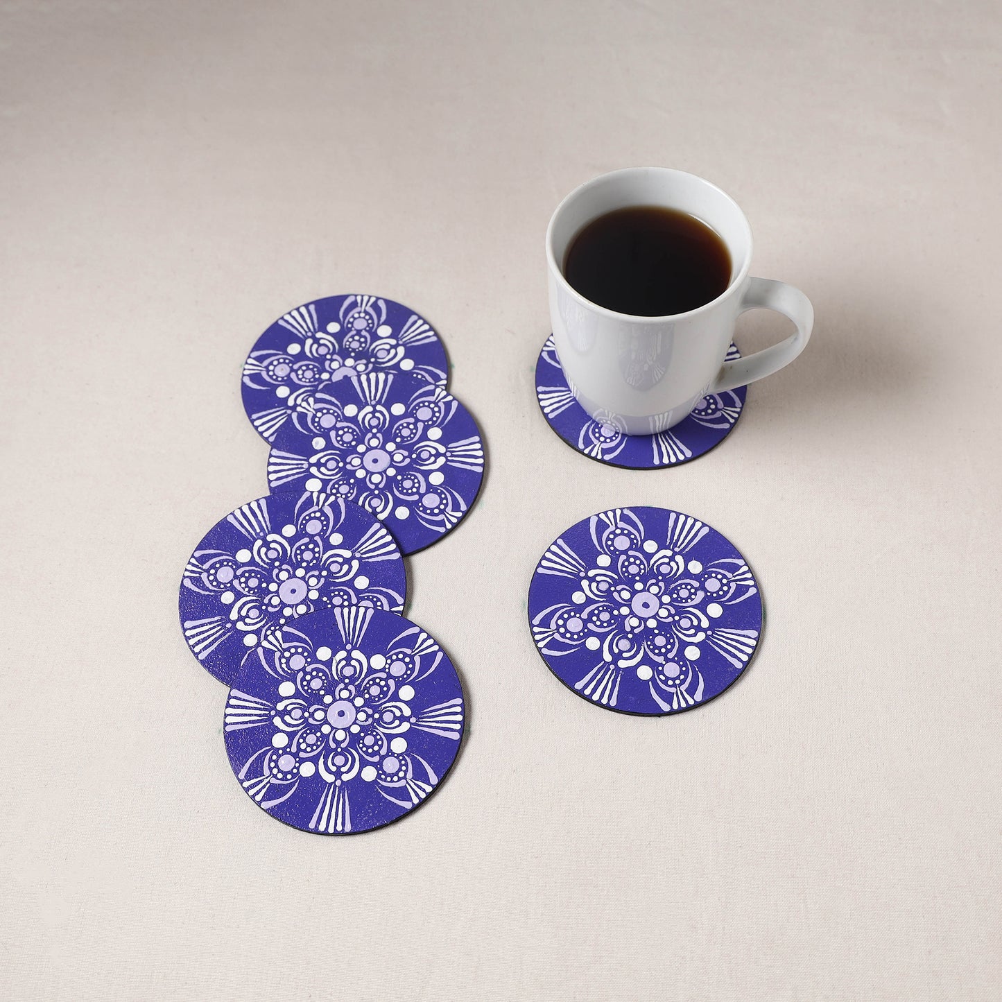 Blue - Mandala Art Handpainted Wooden Coasters (Set of 6) 20