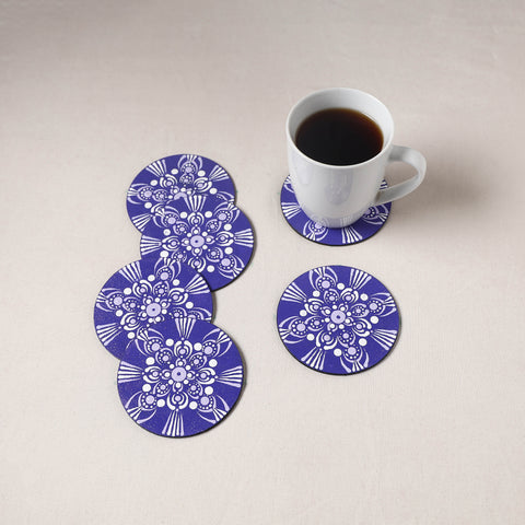 Blue - Mandala Art Handpainted Wooden Coasters (Set of 6) 20