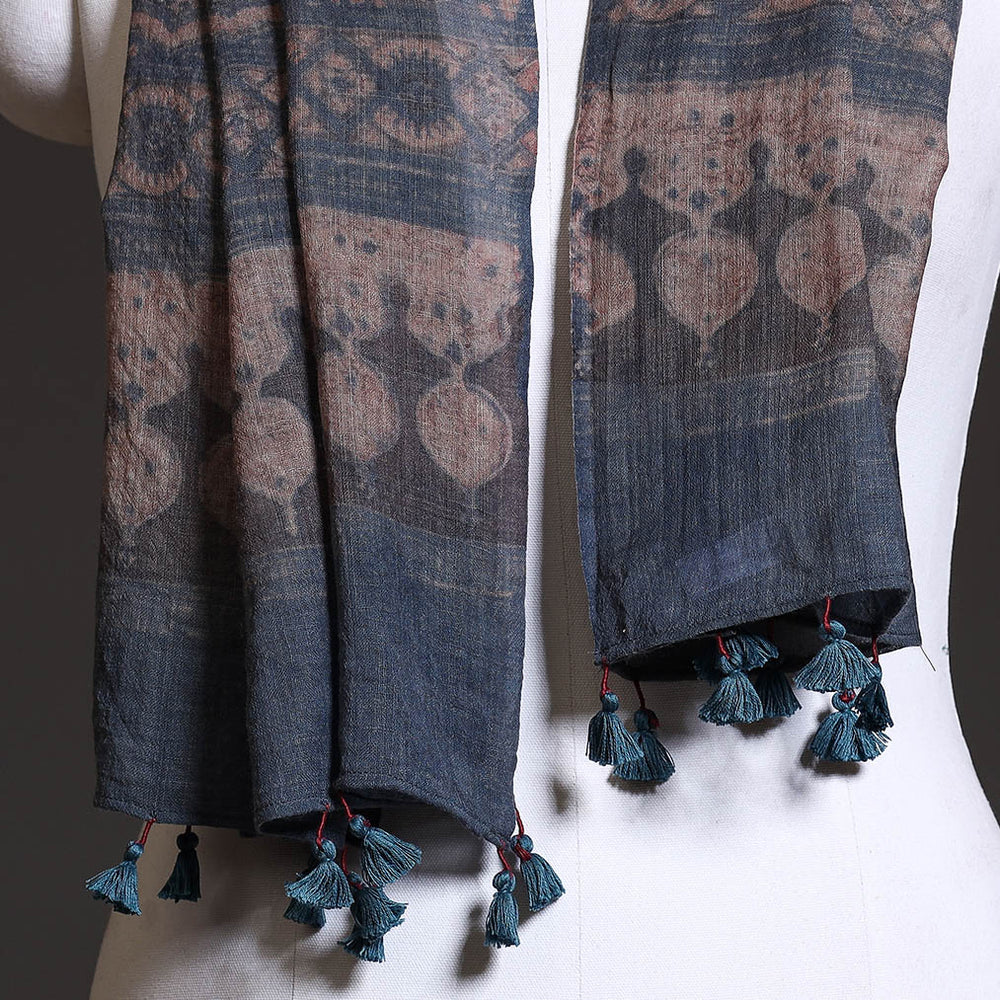 Blue - Ajrakh Block Printed Pure Woolen Stole