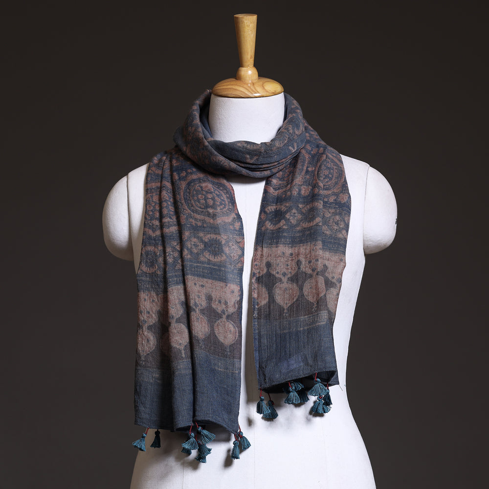 Blue - Ajrakh Block Printed Pure Woolen Stole