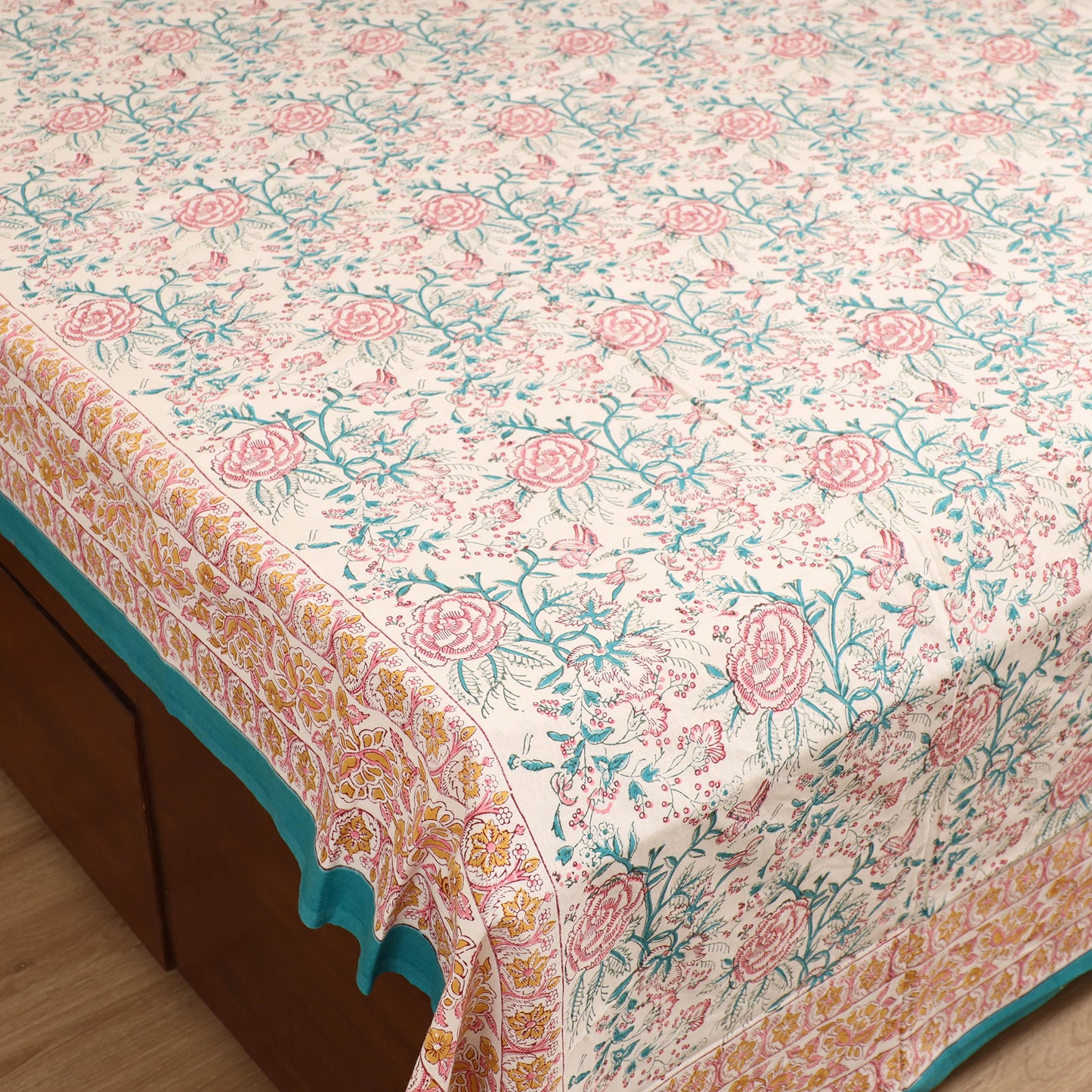 Sanganeri Hand Block Print Cotton Double Bedsheet Set (108 x 90 in) 04