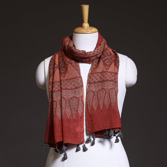Red - Ajrakh Block Printed Pure Woolen Stole