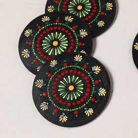 Red - Handpainted Mandala Art Wooden Coasters (Set of 6) 01