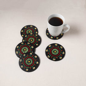 Red - Handpainted Mandala Art Wooden Coasters (Set of 6) 01