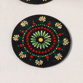 Red - Handpainted Mandala Art Wooden Coasters (Set of 6) 01