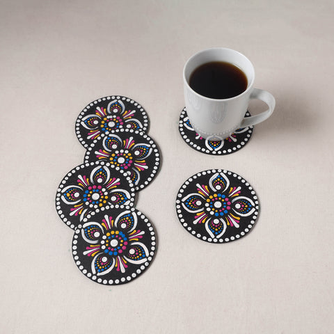Multicolor - Handpainted Mandala Art Wooden Coasters (Set of 6) 02