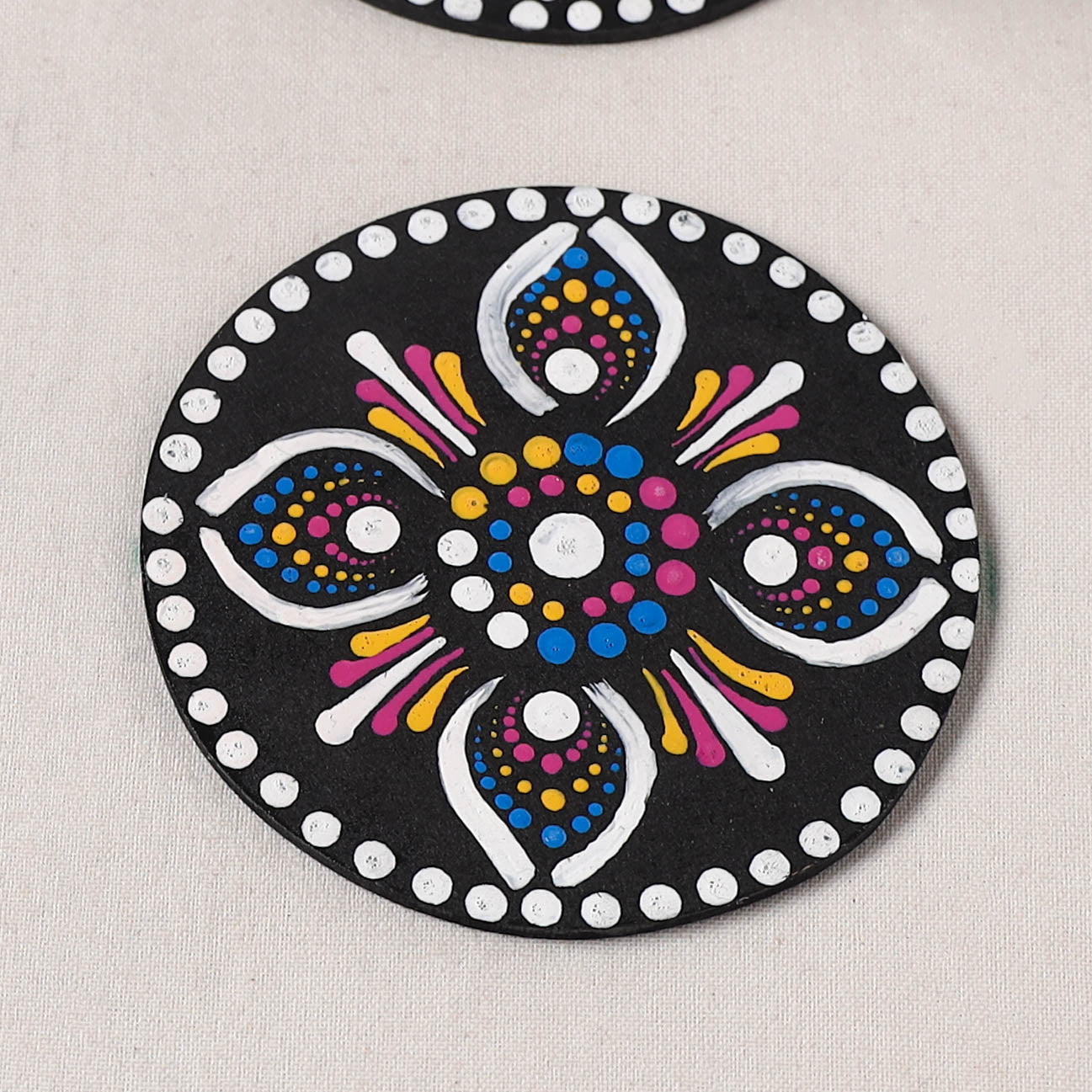 Multicolor - Handpainted Mandala Art Wooden Coasters (Set of 6) 02