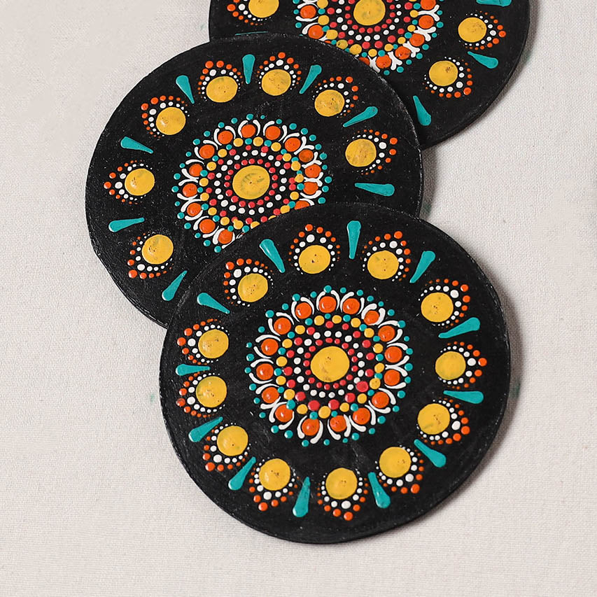 Multicolor - Handpainted Mandala Art Wooden Coasters (Set of 6) 03