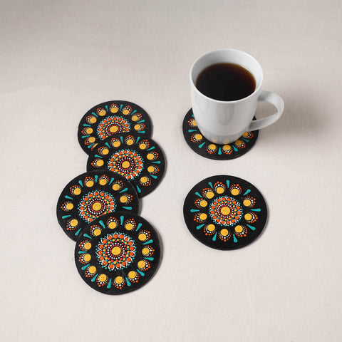 Multicolor - Handpainted Mandala Art Wooden Coasters (Set of 6) 03