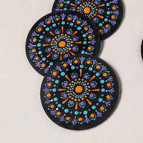 Purple - Handpainted Mandala Art Wooden Coasters (Set of 6) 04
